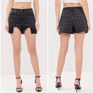 Good American Bombshell Short Black Denim Shiny Crystal Studs Size 14